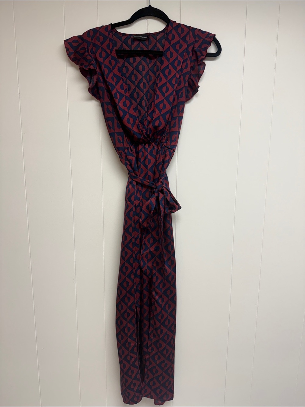 Pretty Little Thing Navy and Burgundy Geometric Wrap Maxi Dress
